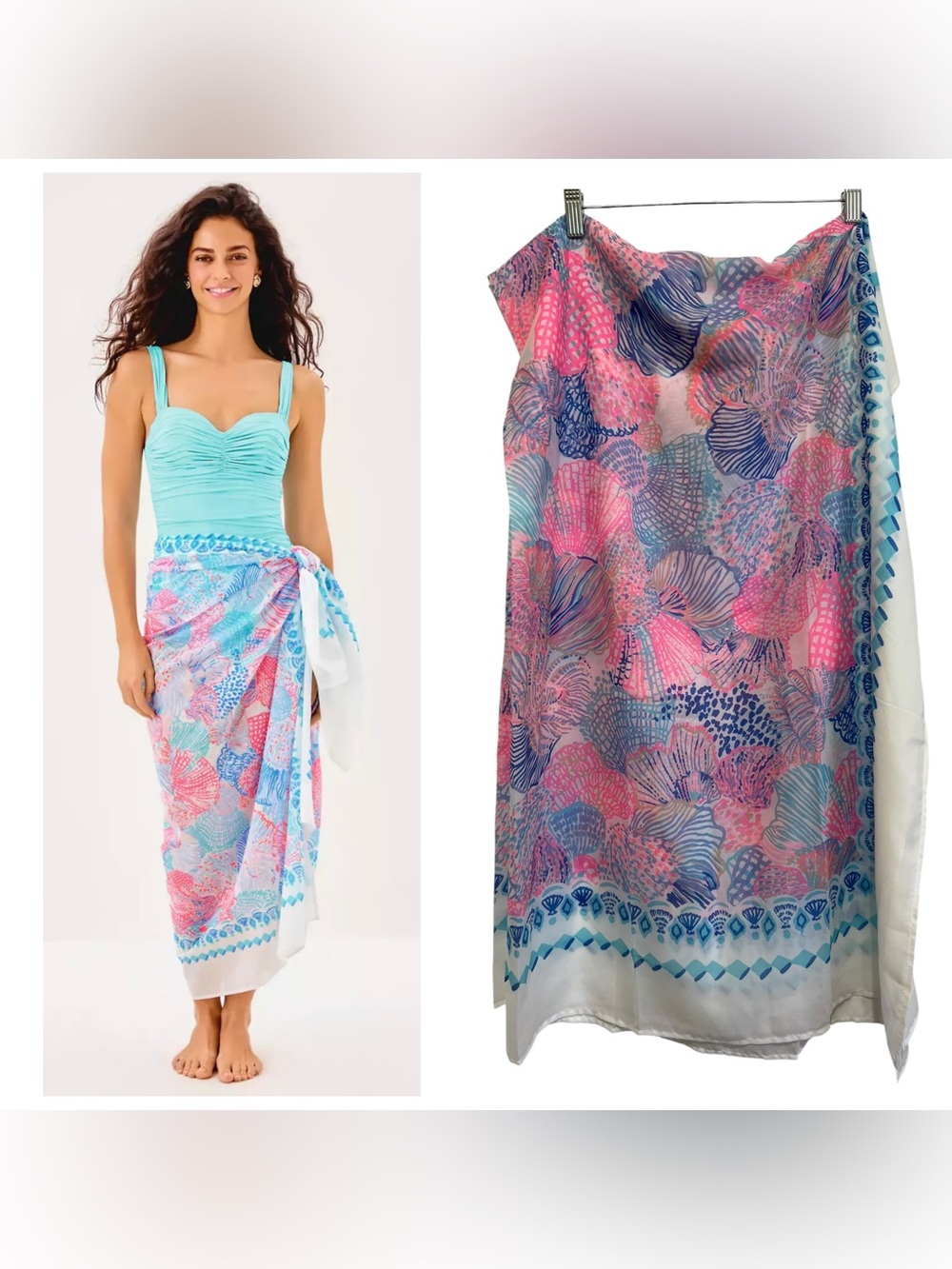 Lilly Pulitzer Pareo Skirt Wrap Cover-Up Scarf In Roar Of The Seas Pink/Blue